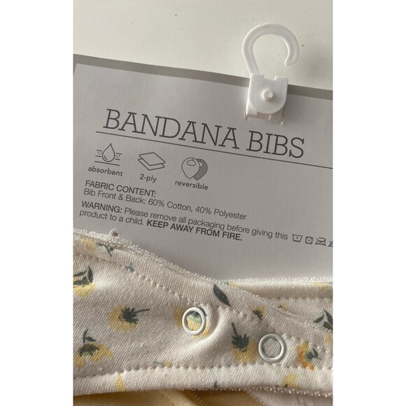 Modern Baby 3 Pack Baby Bandana Bibs Reversible 2-Ply Floral Yellow Set - Picture 4 of 7